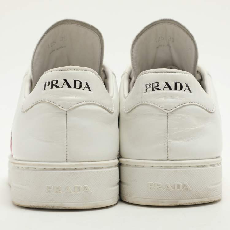 Pre Owned Prada White Leather Lace Up Sneakers Size 39