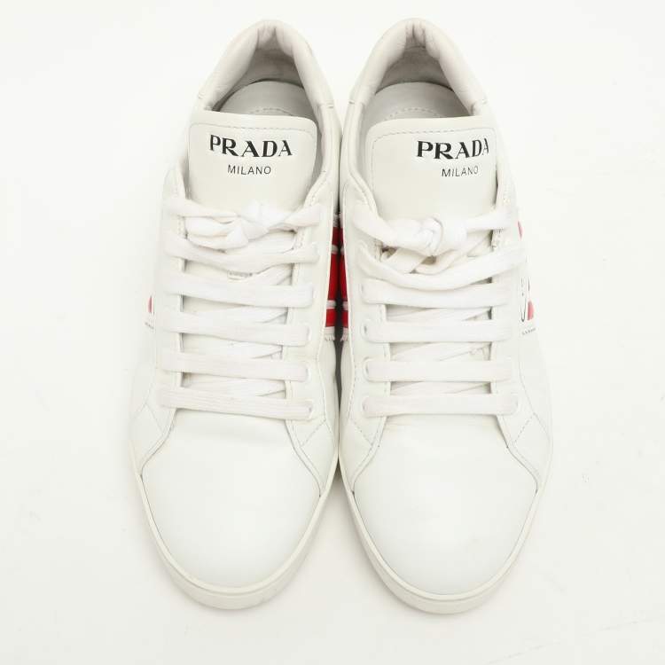 Pre Owned Prada White Leather Lace Up Sneakers Size 39