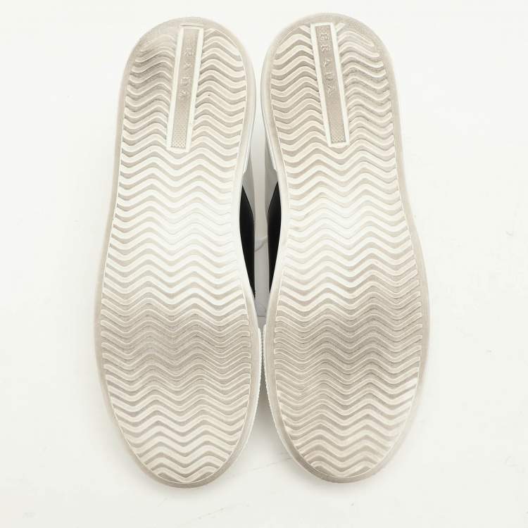 Pre Owned Prada White/Black Leather Low Top Sneakers Size 38.5