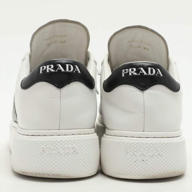 Pre Owned Prada White/Black Leather Low Top Sneakers Size 38.5