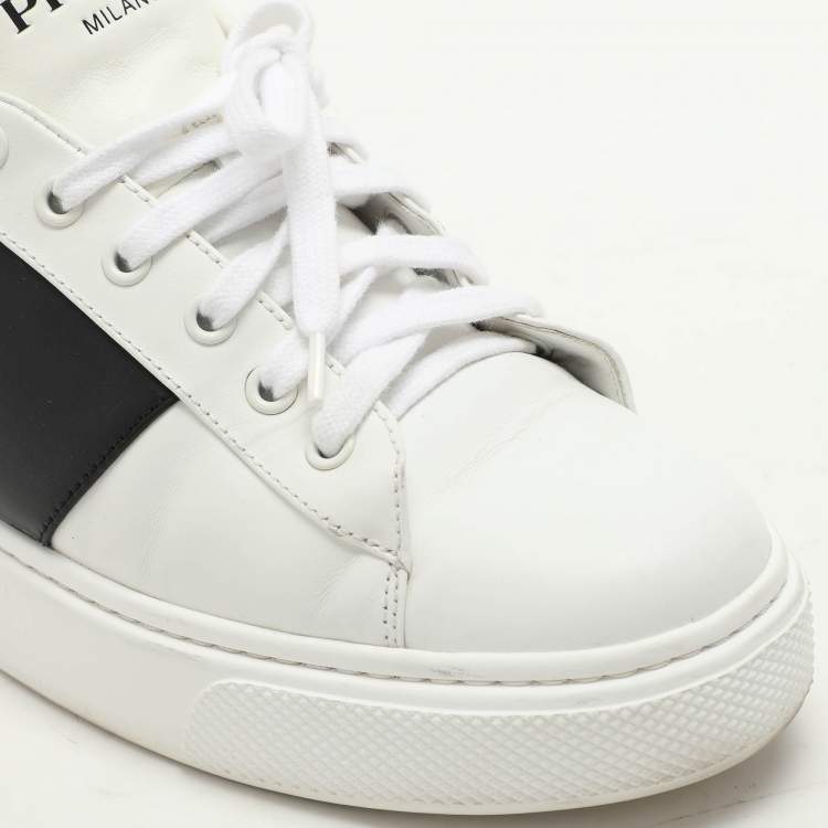 Pre Owned Prada White/Black Leather Low Top Sneakers Size 38.5