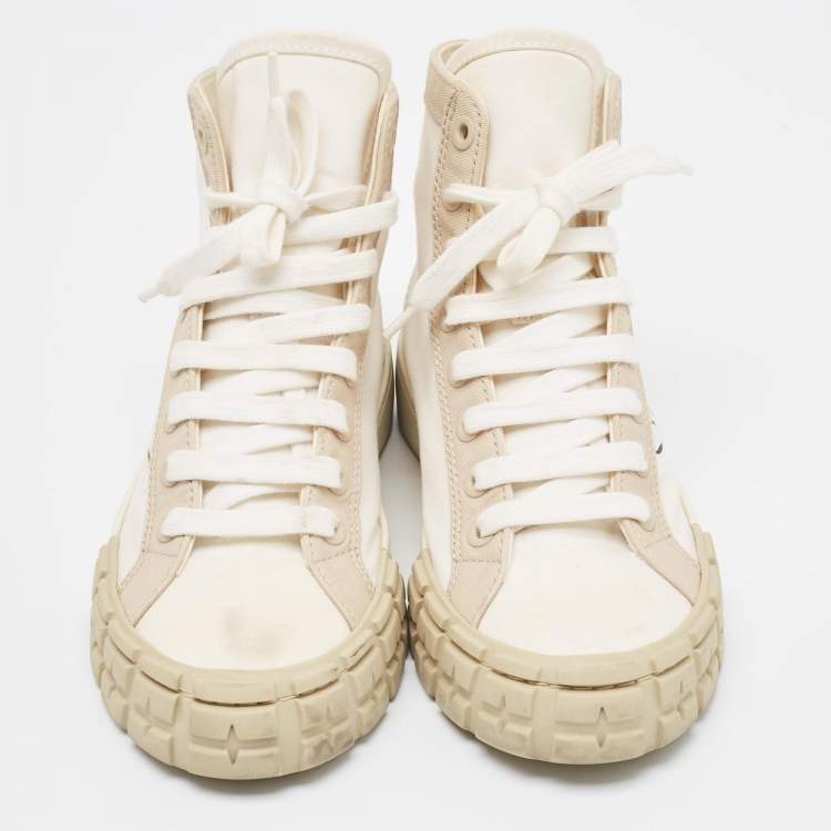 Pre Owned Prada Cream/White Canvas Gabardine High Top Sneakers Size 37.5