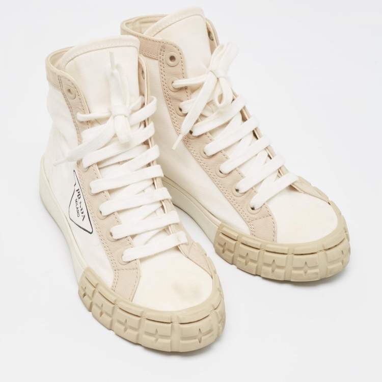 Pre Owned Prada Cream/White Canvas Gabardine High Top Sneakers Size 37.5