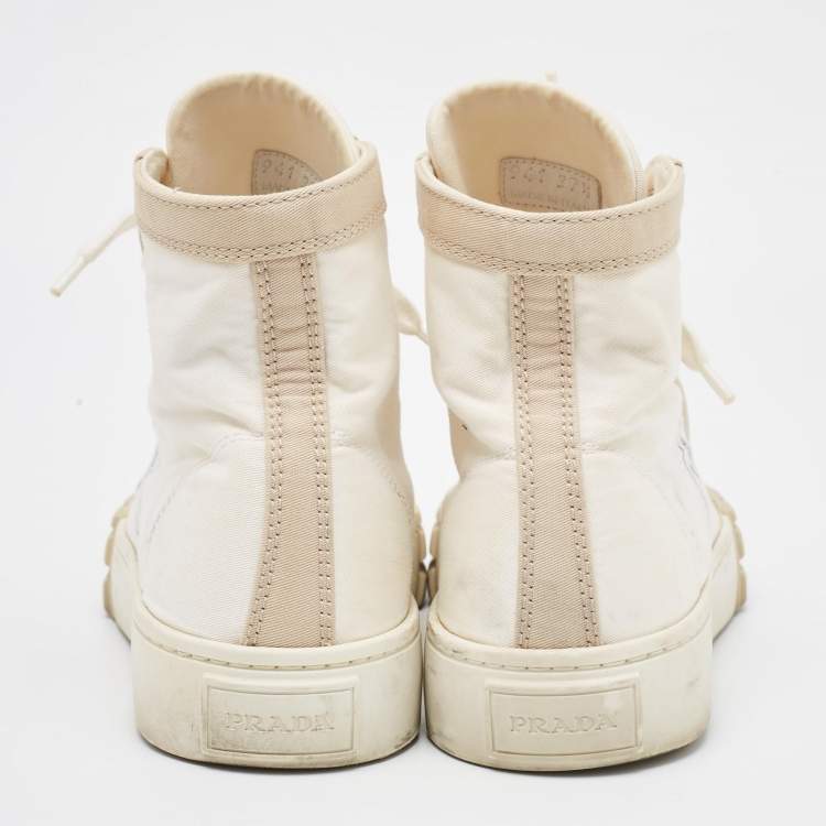 Pre Owned Prada Cream/White Canvas Gabardine High Top Sneakers Size 37.5