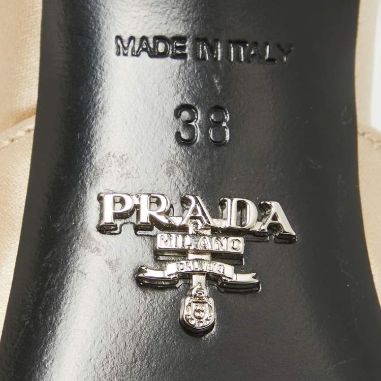 Pre Owned Prada Gold Satin Embellished Slide Sandals Size 38