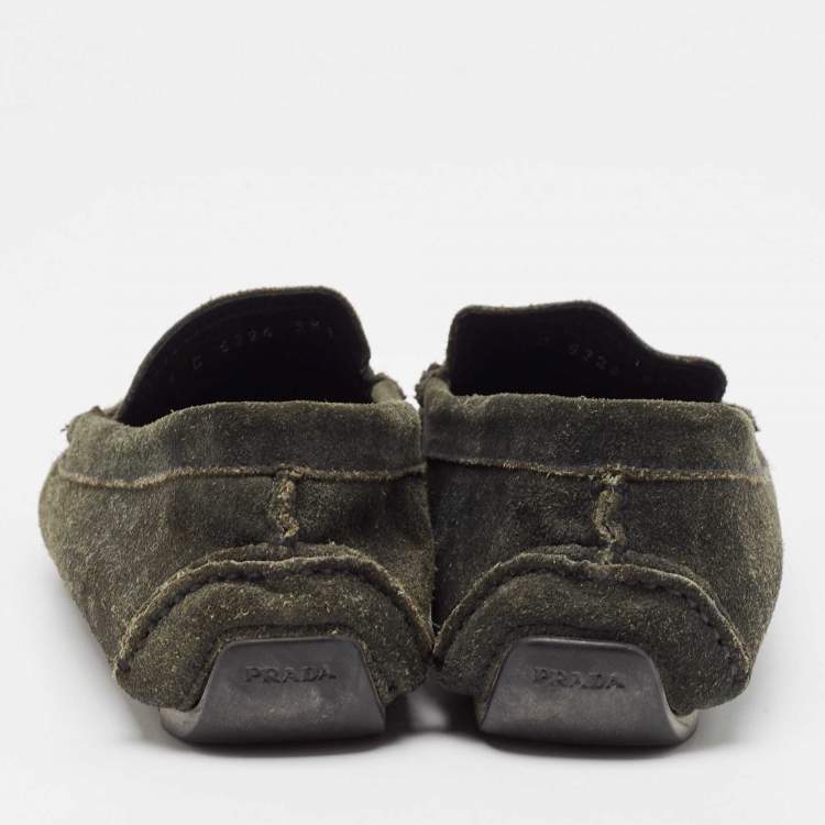 Pre Owned Prada Dark Green Suede Penny Loafers Size 38.5