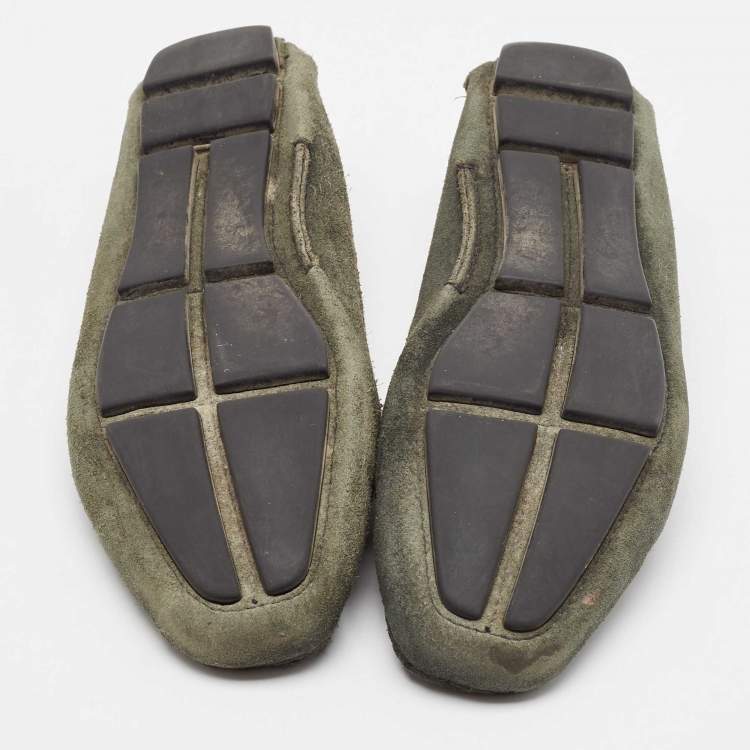 Pre Owned Prada Dark Green Suede Penny Loafers Size 38.5