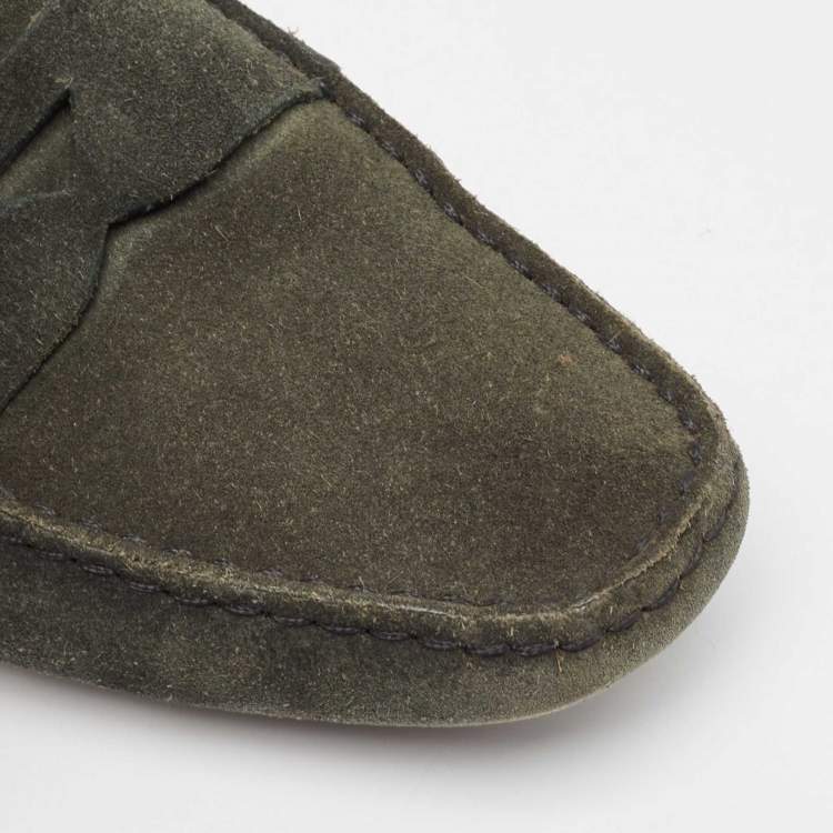 Pre Owned Prada Dark Green Suede Penny Loafers Size 38.5