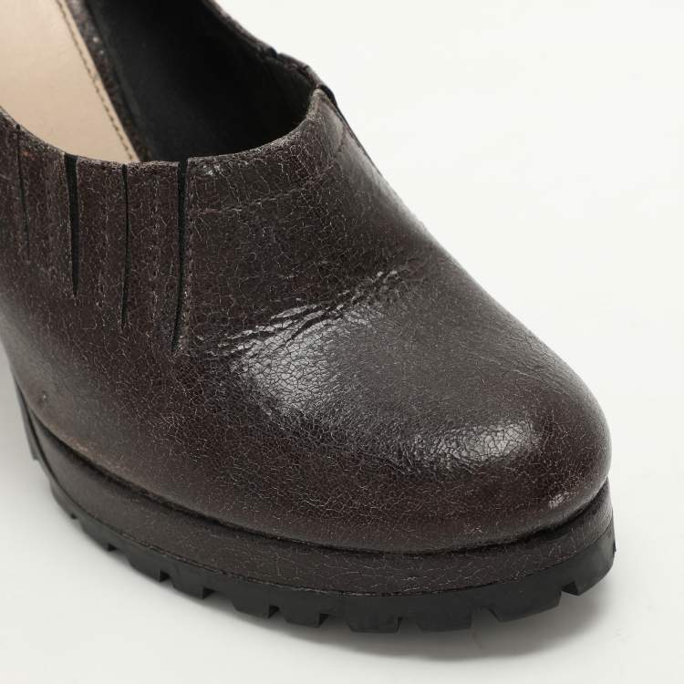 Pre Owned Prada Brown Leather Block Heel Pumps Size 38