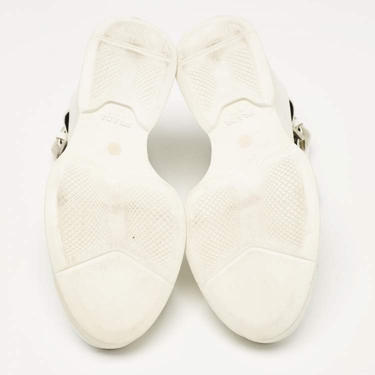 Pre Owned Prada White Leather T-Strap Wedge Sandals Size 40