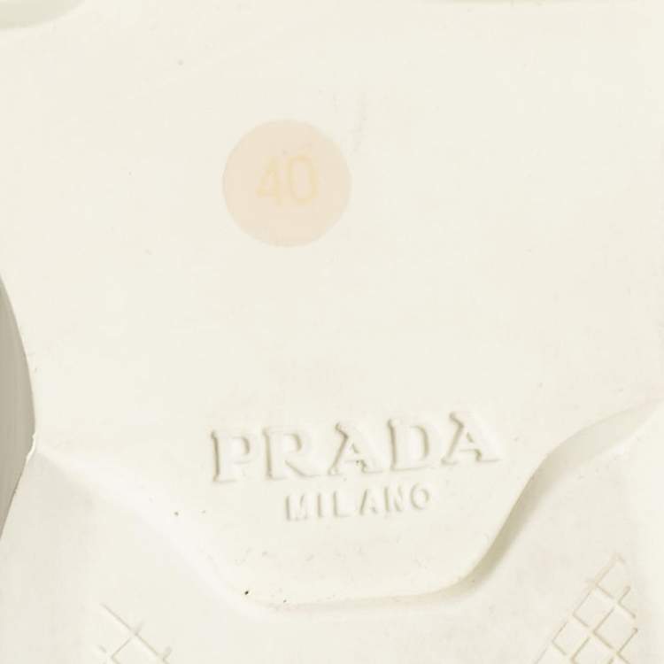 Pre Owned Prada White Leather T-Strap Wedge Sandals Size 40