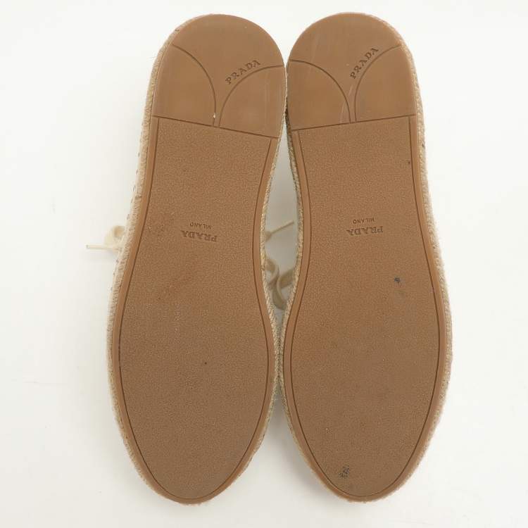 Pre Owned Prada White Leather Platform Espadrille Lace Up Sneakers Size 39