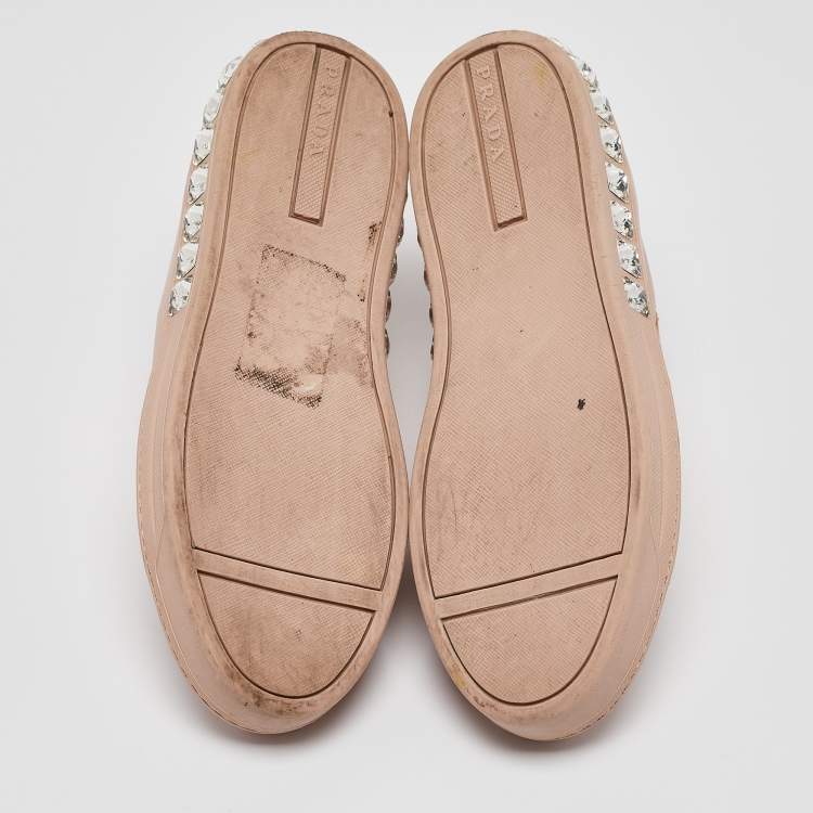 Pre Owned Prada Pink Leather Crystal Embellished Low Top Sneakers Size 37