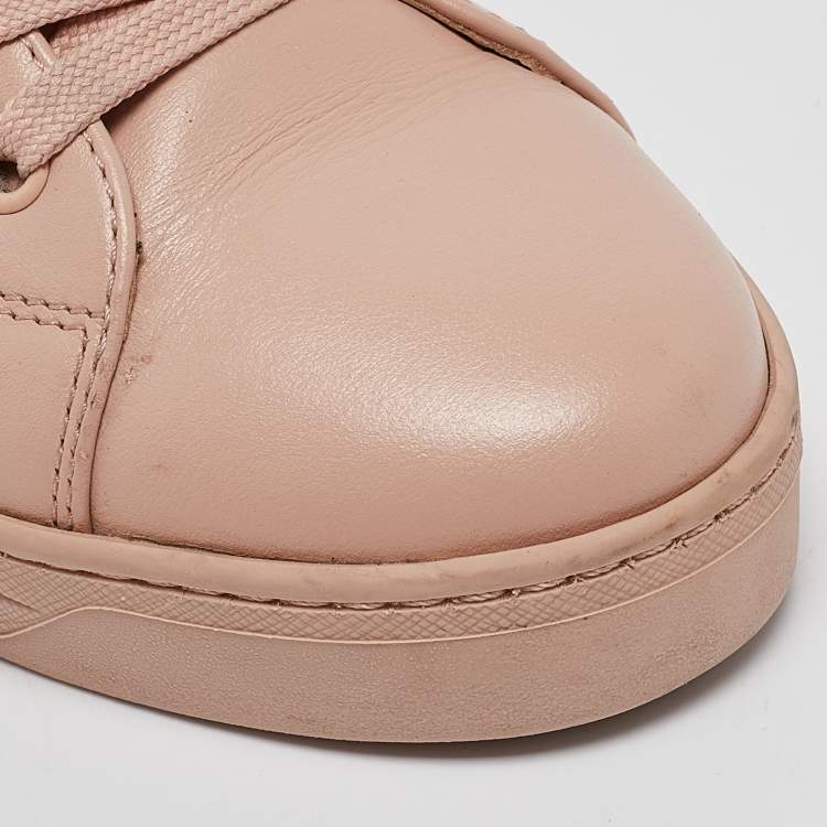 Pre Owned Prada Pink Leather Crystal Embellished Low Top Sneakers Size 37