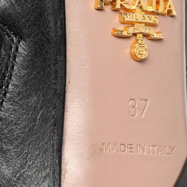 Pre Owned Prada Black Leather Knee Length Boots Size 37