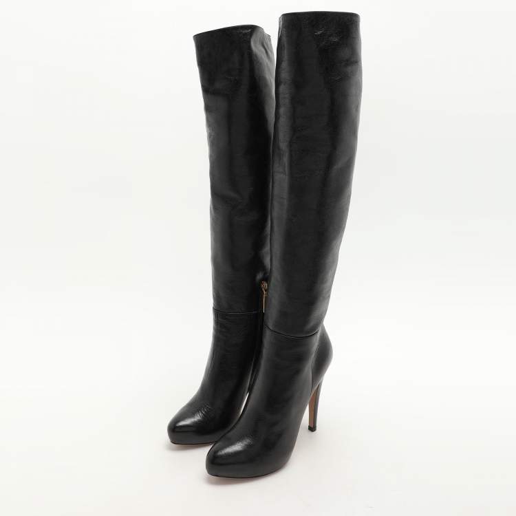 Pre Owned Prada Black Leather Knee Length Boots Size 37