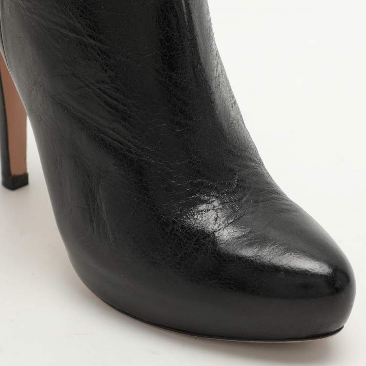 Pre Owned Prada Black Leather Knee Length Boots Size 37
