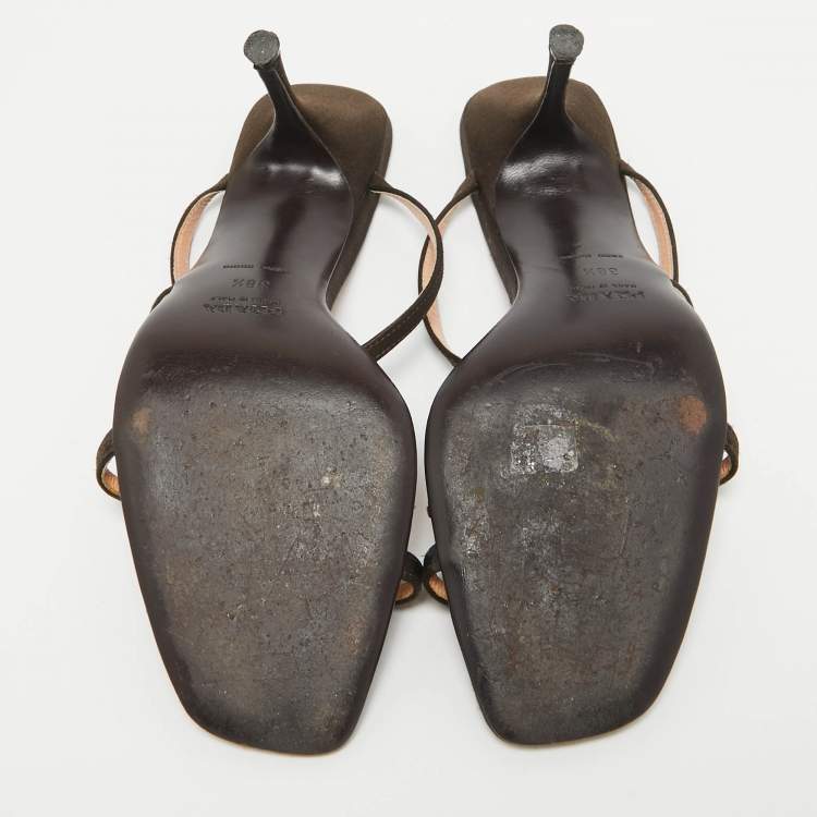 Pre Owned Prada Brown Satin Slide Sandals Size 38.5