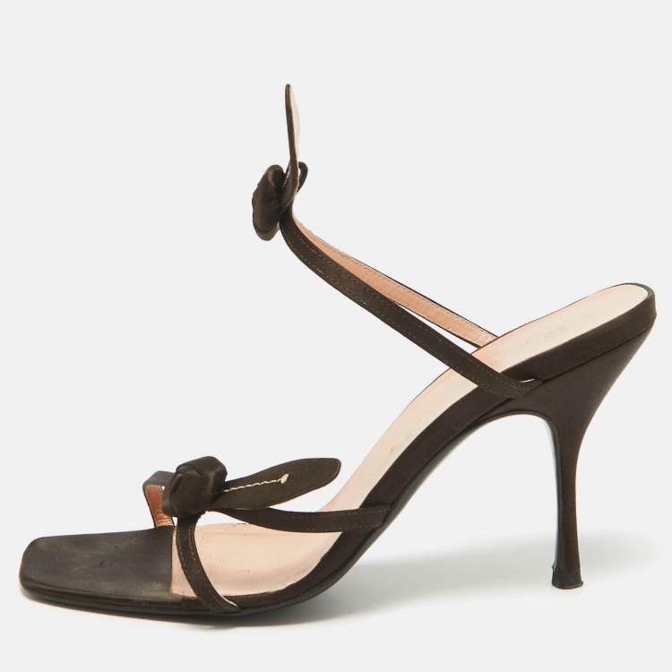 Pre Owned Prada Brown Satin Slide Sandals Size 38.5