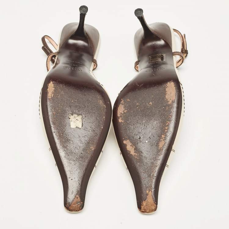 Pre Owned Prada Brown/Beige Leather Slingback Pumps Size 38.5