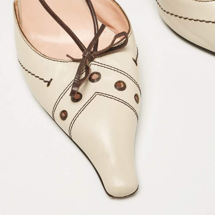 Pre Owned Prada Brown/Beige Leather Slingback Pumps Size 38.5