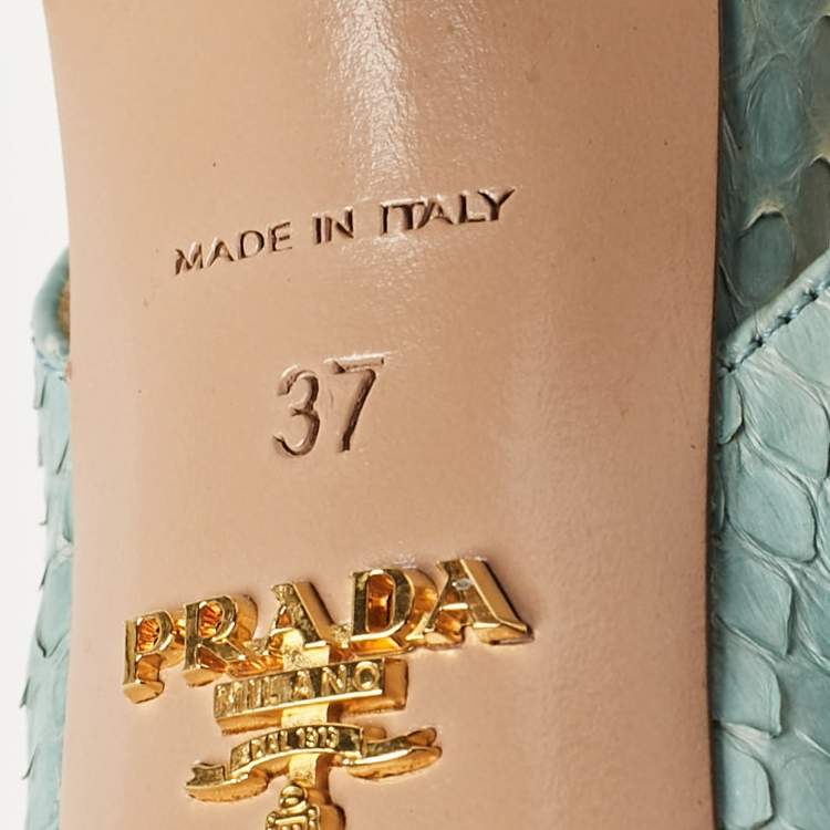 Pre Owned Prada Light Blue Embossed Python Platform Slingback Sandals Size 37