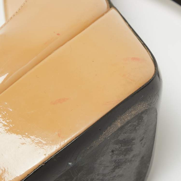 Pre Owned Prada Beige Patent Leather Peep Toe Platform Pumps Size 39