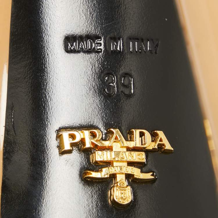 Pre Owned Prada Beige Patent Leather Peep Toe Platform Pumps Size 39