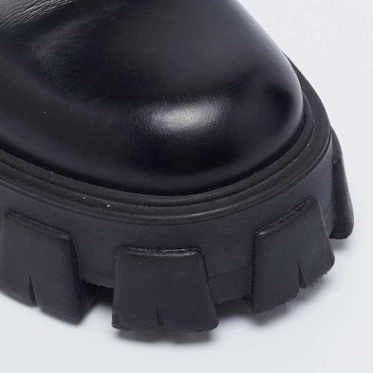 Pre Owned Prada Black Leather and Nylon Monolith Combat Boots Size 36.5