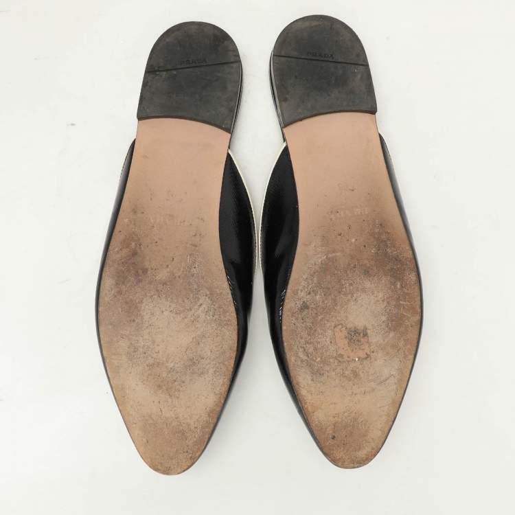 Pre Owned Prada Black Saffiano Patent Leather Mules Size 43
