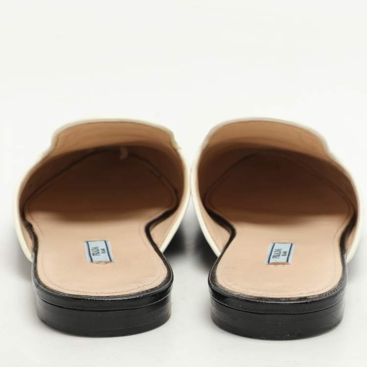 Pre Owned Prada Black Saffiano Patent Leather Mules Size 43