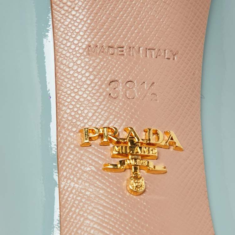 Pre Owned Prada Pastel Blue Patent Leather Pointed Toe Pumps Size 38.5
