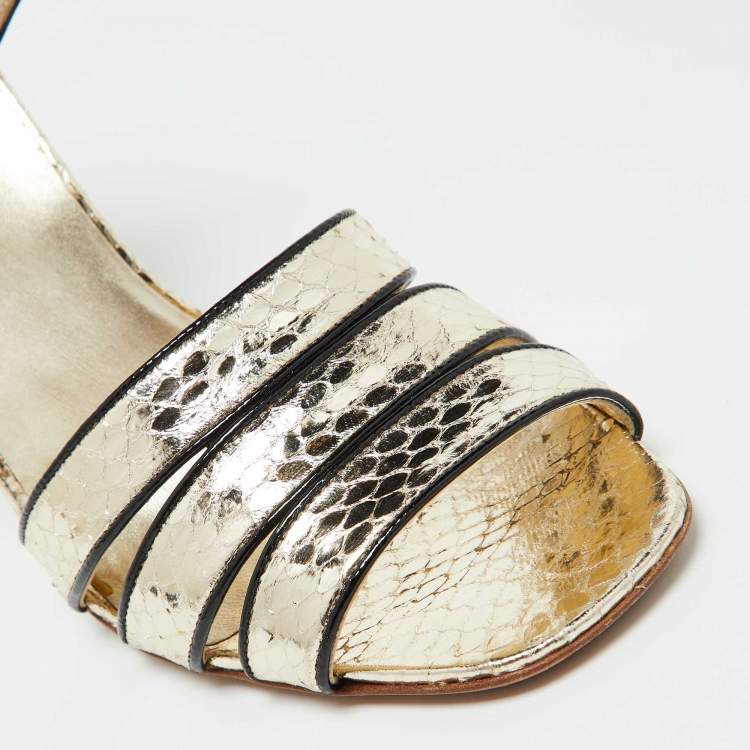 Pre Owned Prada Metallic Gold Snakeskin Ankle Strap Sandals Size 39