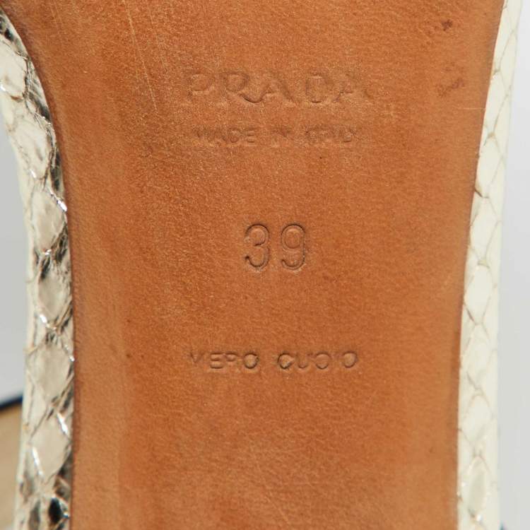 Pre Owned Prada Metallic Gold Snakeskin Ankle Strap Sandals Size 39