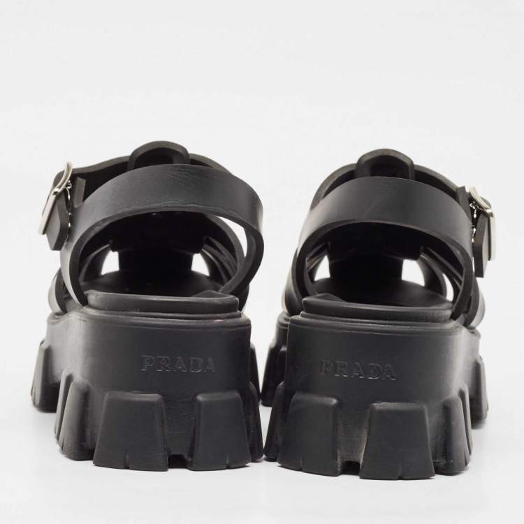 Pre Owned Prada Black Rubber Monolith Ankle Strap Sandals Size 39