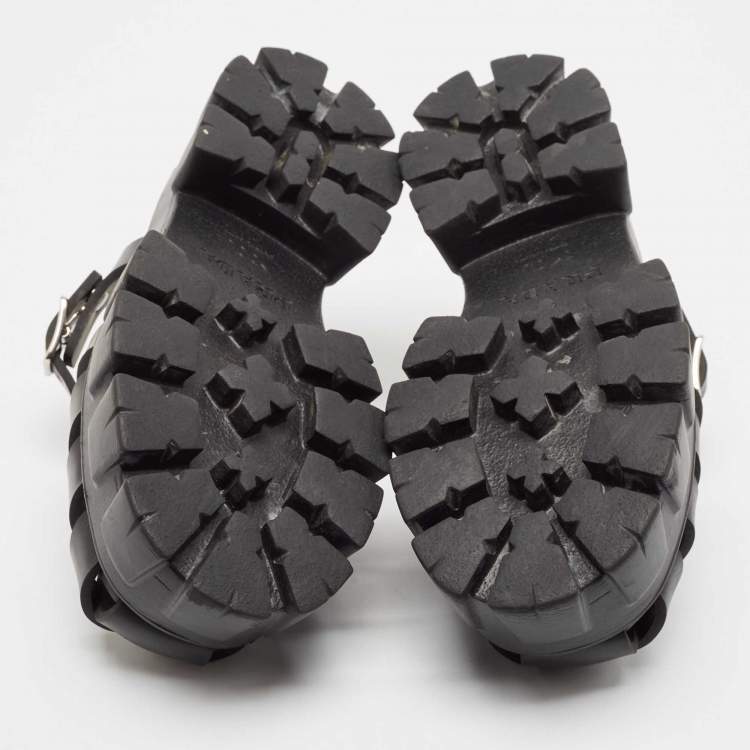 Pre Owned Prada Black Rubber Monolith Ankle Strap Sandals Size 39