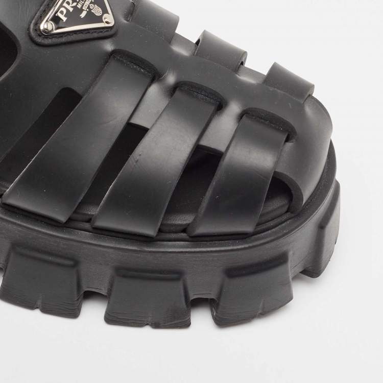 Pre Owned Prada Black Rubber Monolith Ankle Strap Sandals Size 39