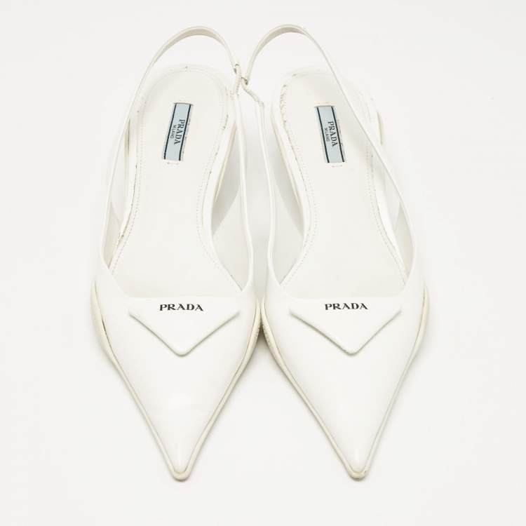 Pre Owned Prada White Leather Bow Slingback Pumps Size 40
