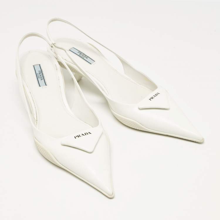 Pre Owned Prada White Leather Bow Slingback Pumps Size 40
