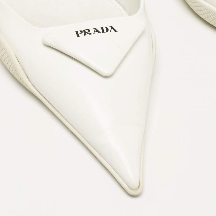 Pre Owned Prada White Leather Bow Slingback Pumps Size 40