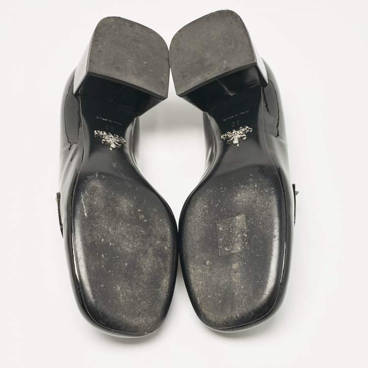 Pre Owned Prada Black Patent Leather Loafer Pumps Size 36 