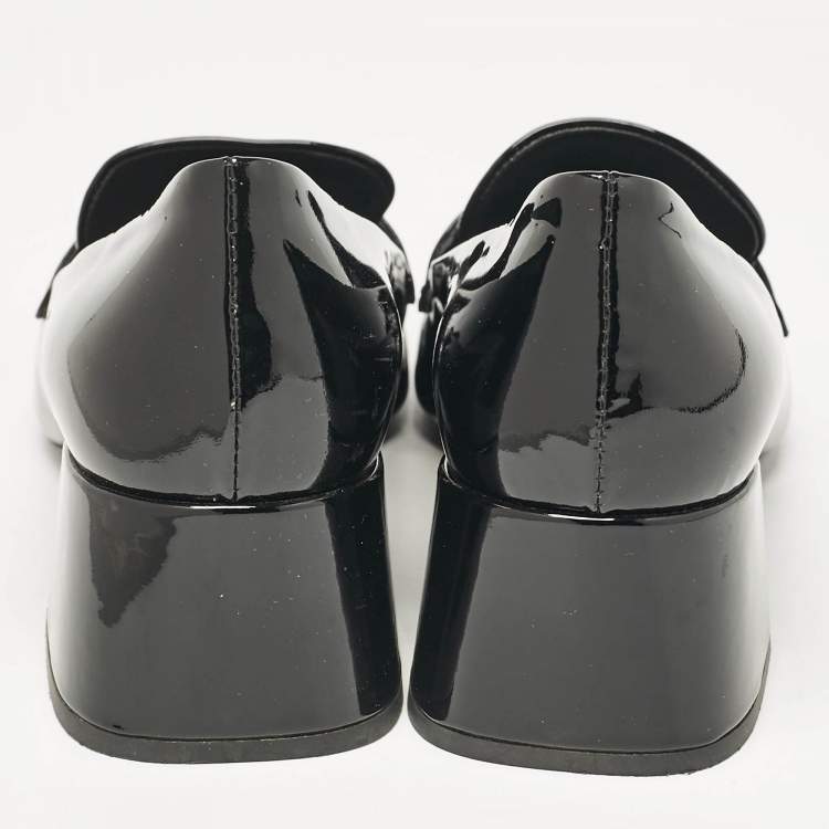 Pre Owned Prada Black Patent Leather Loafer Pumps Size 36 