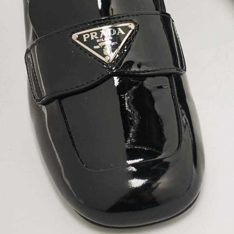 Pre Owned Prada Black Patent Leather Loafer Pumps Size 36 