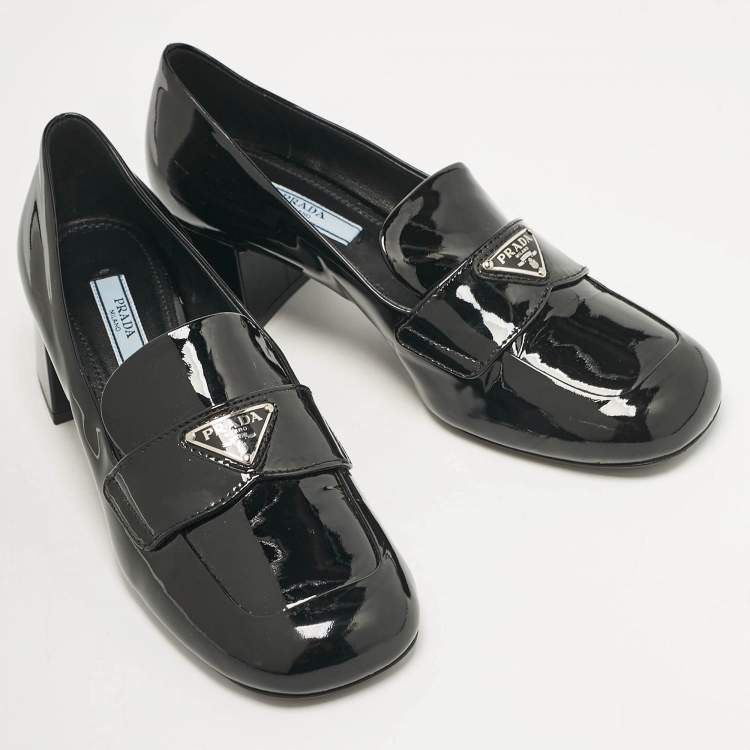 Pre Owned Prada Black Patent Leather Loafer Pumps Size 36 