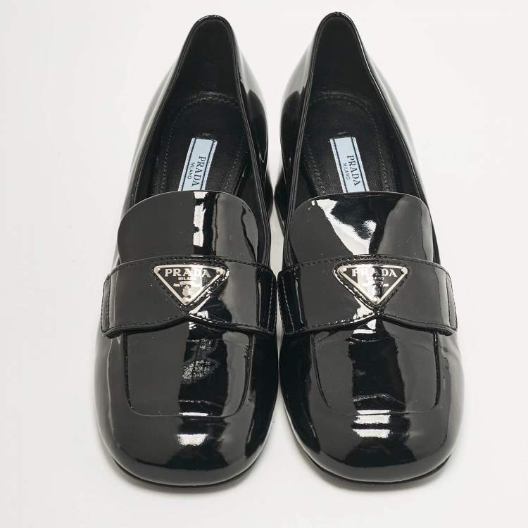 Pre Owned Prada Black Patent Leather Loafer Pumps Size 36 