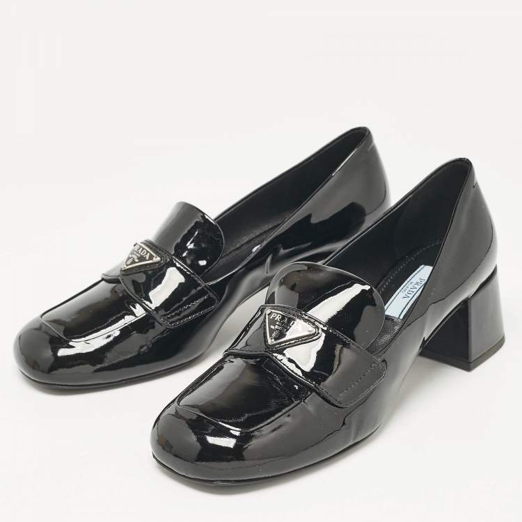 Pre Owned Prada Black Patent Leather Loafer Pumps Size 36 
