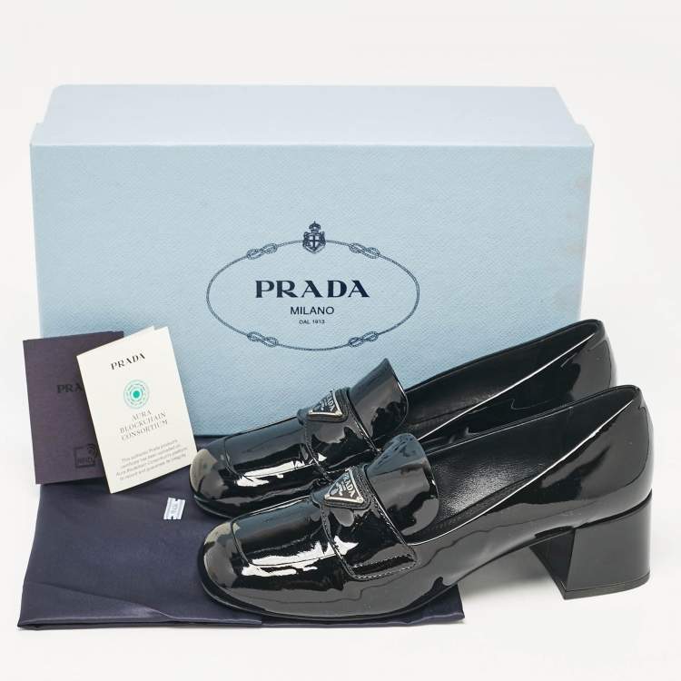 Pre Owned Prada Black Patent Leather Loafer Pumps Size 36 