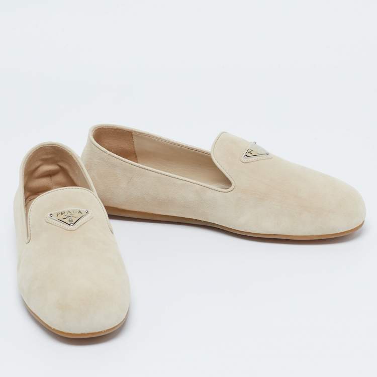 Pre Owned Prada Beige Suede Smoking Slippers Size 36