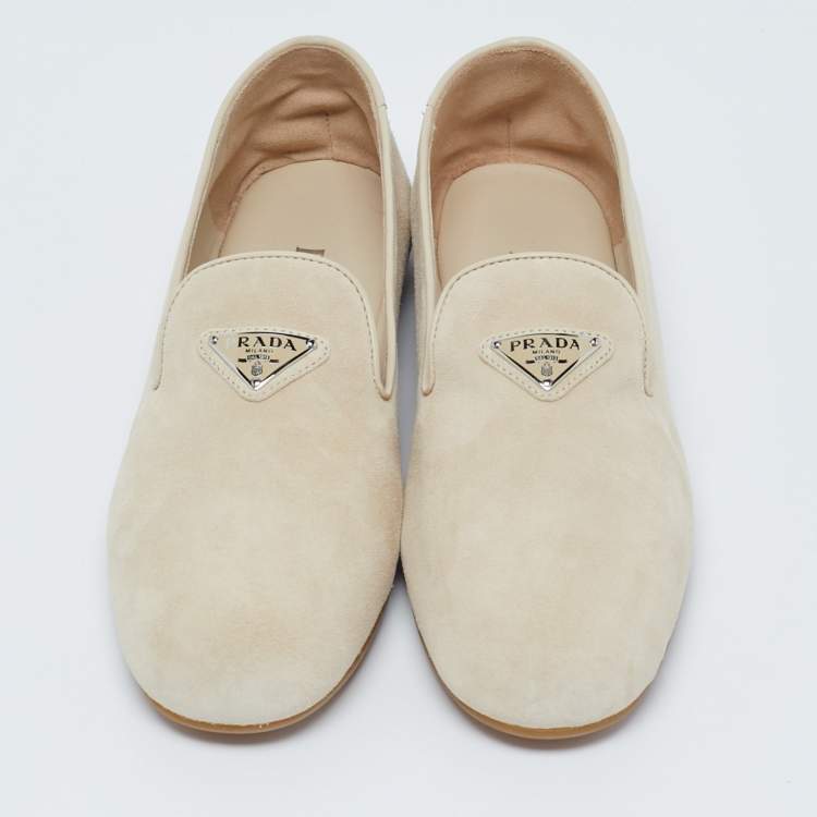Pre Owned Prada Beige Suede Smoking Slippers Size 36