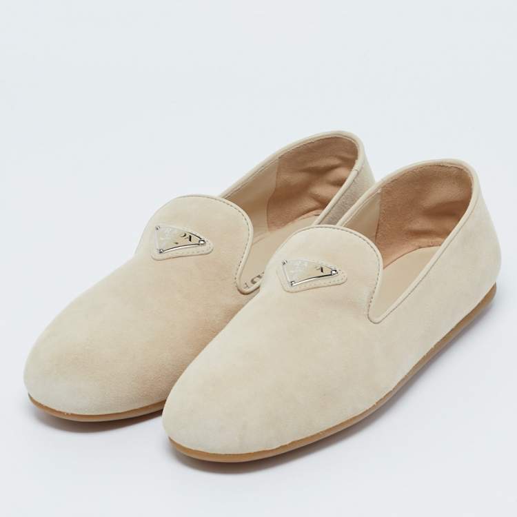 Pre Owned Prada Beige Suede Smoking Slippers Size 36